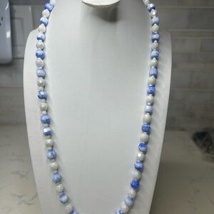 Elegant Blue and White glass Beaded Necklace